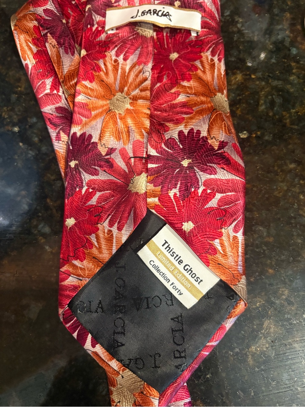 J. Garcia Floral Silk Tie in Red, Orange and Gold